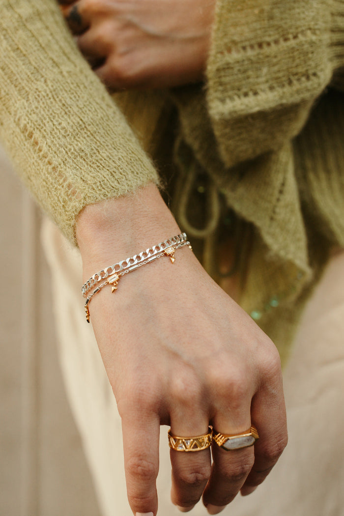 sterling silver gold vermeil and white topaz mixed metal chain bracelet sierra winter