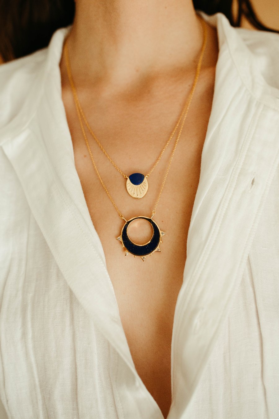 sierra winter gold and lapis reversible solstice pendant necklace
