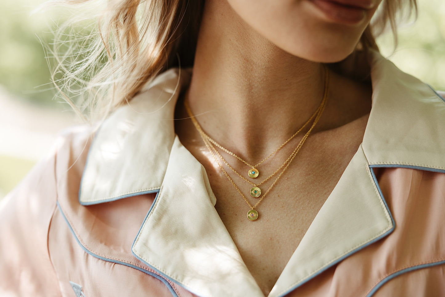 gold vermeil and emerald good luck evil eye necklace