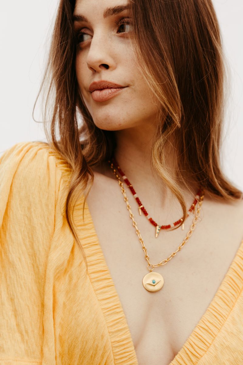 carnelian and gold beaded sundown necklace sierra winter