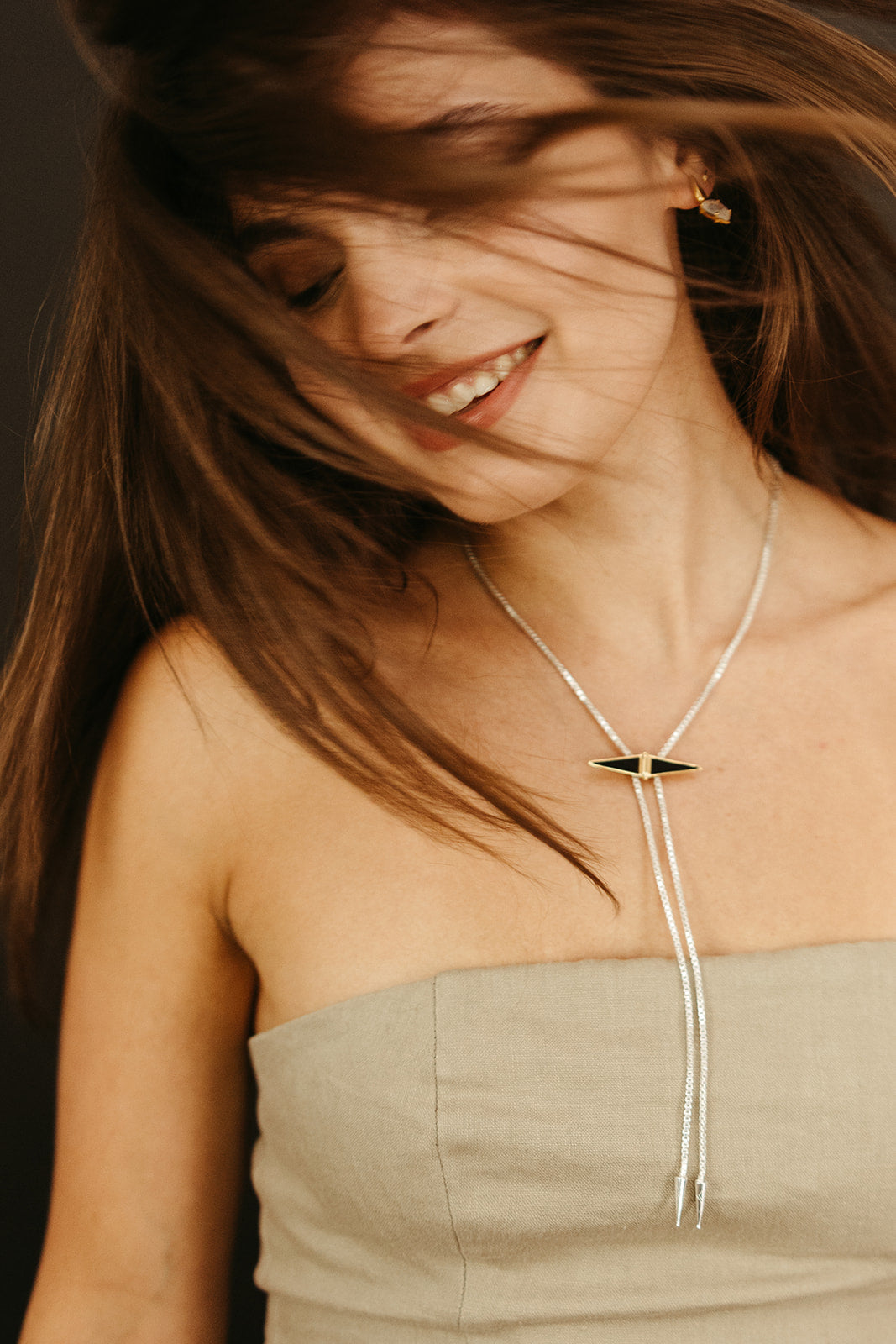 mixed metal bolo tie inspired chain outlaw necklace