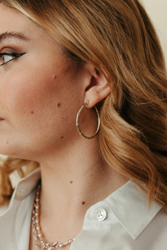 large silver textured muse hoop earrings sierra winter