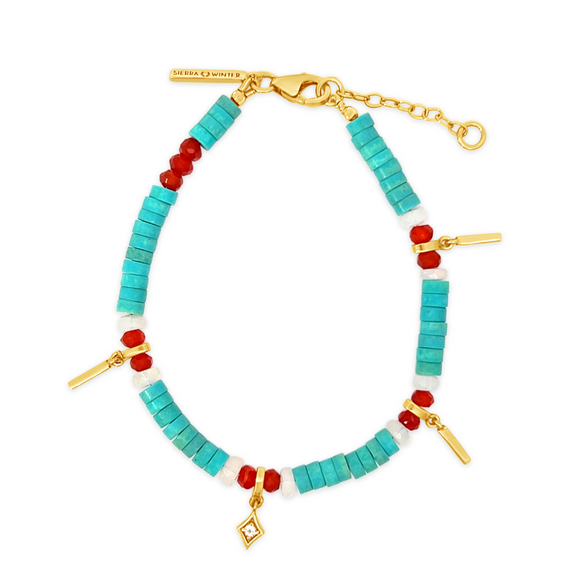 turquoise, carnelian, gold, and opal cantina beaded bracelet sierra winter
