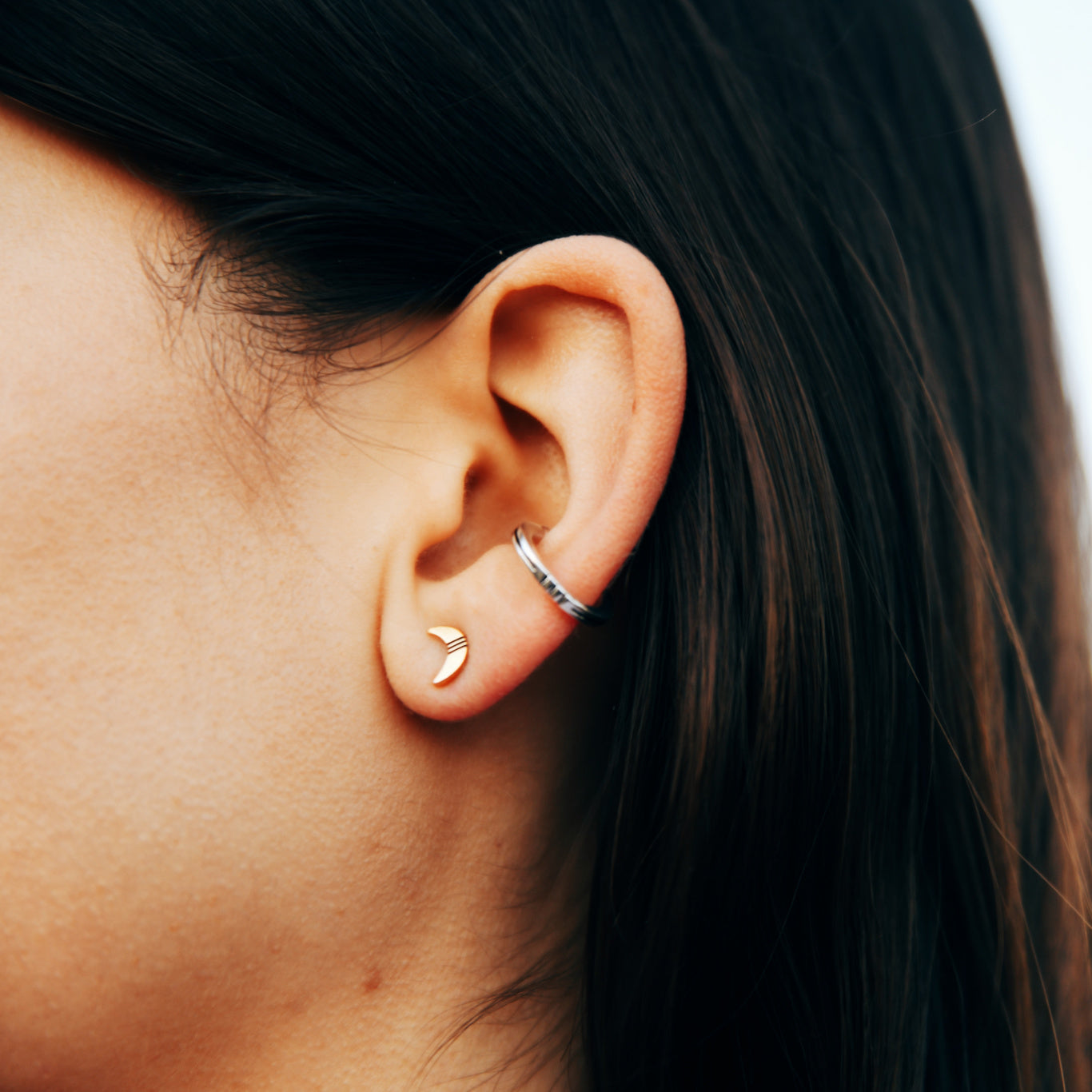 sierra winter crescent moon big sky gold stud earrings