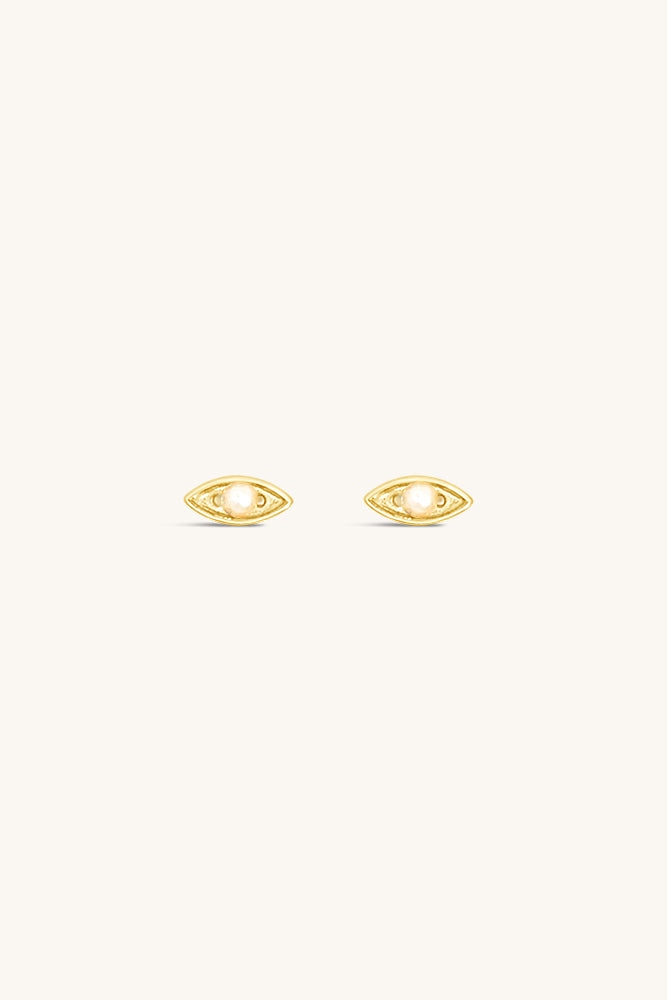 gold vermeil and pearl evil eye birthstone stud earrings
