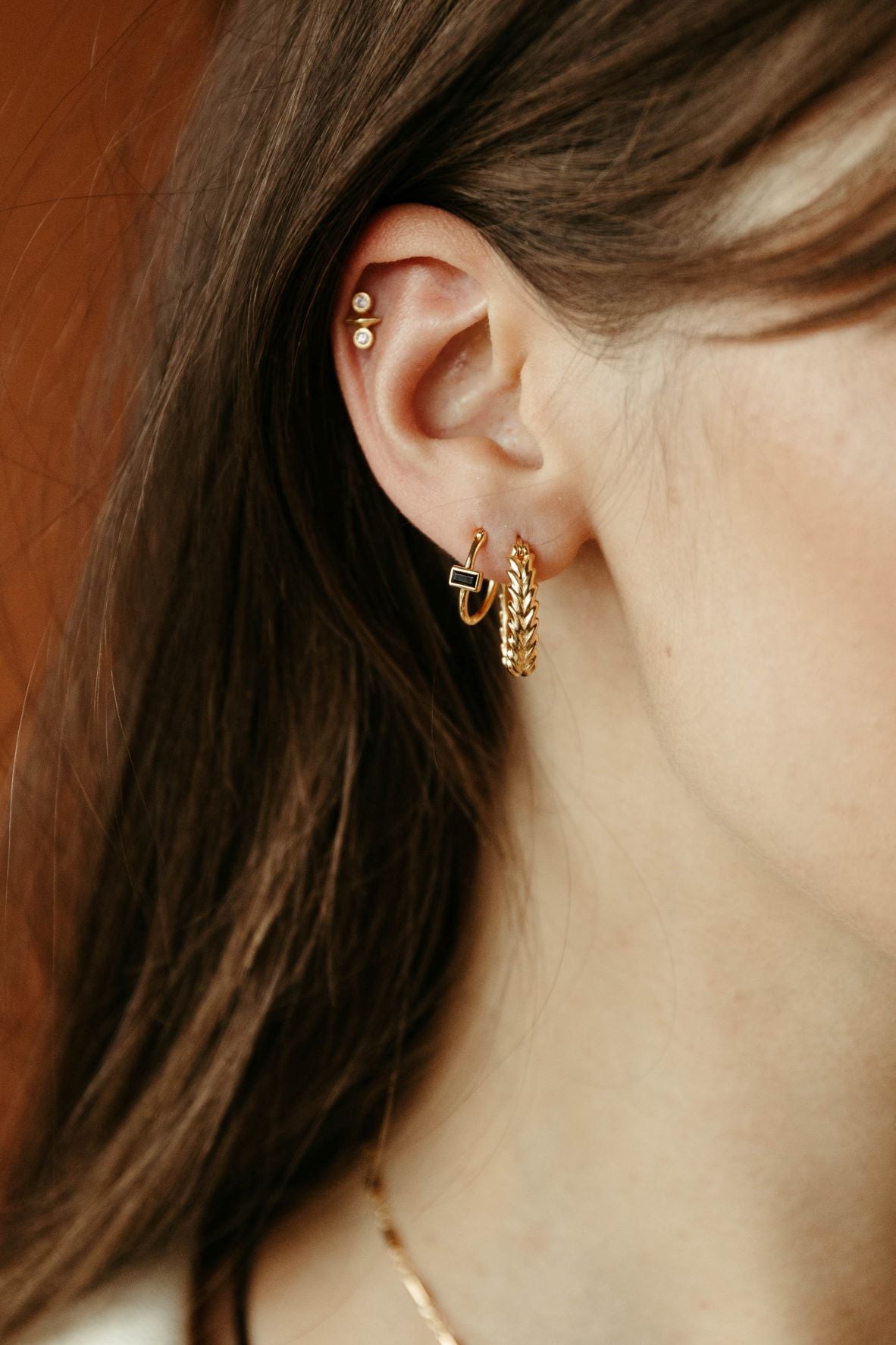 gold vermeil and pink sapphire Atlas Earrings sierra winter