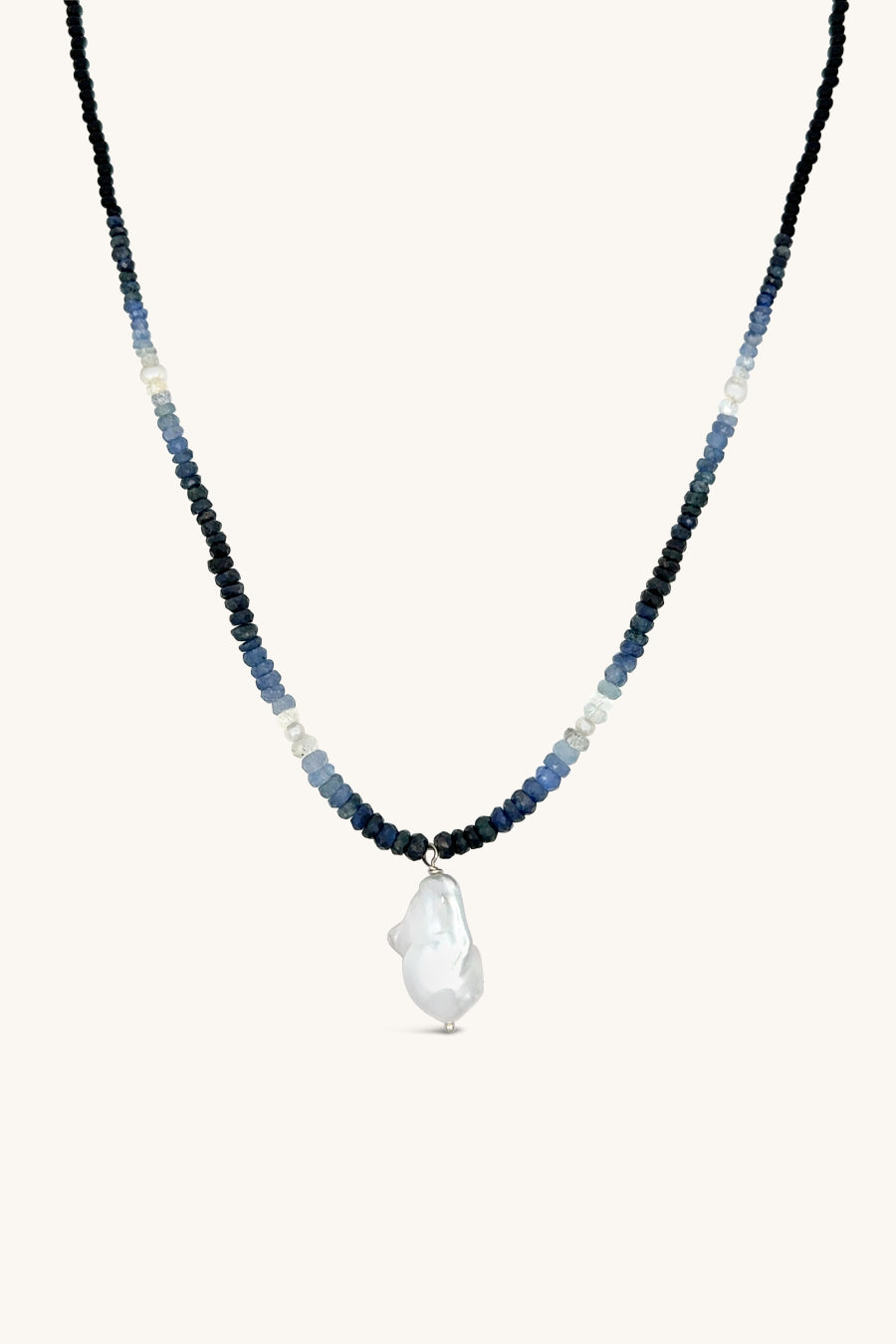 handmade beaded blue sapphire and baroque pearl necklace sierra winter