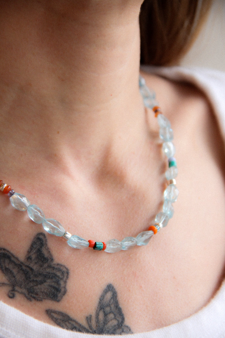 handmade blue topaz beaded funky fresh necklace sierra winter