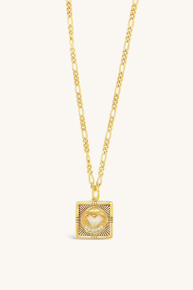 love token necklace inscribed french inspired gold opal