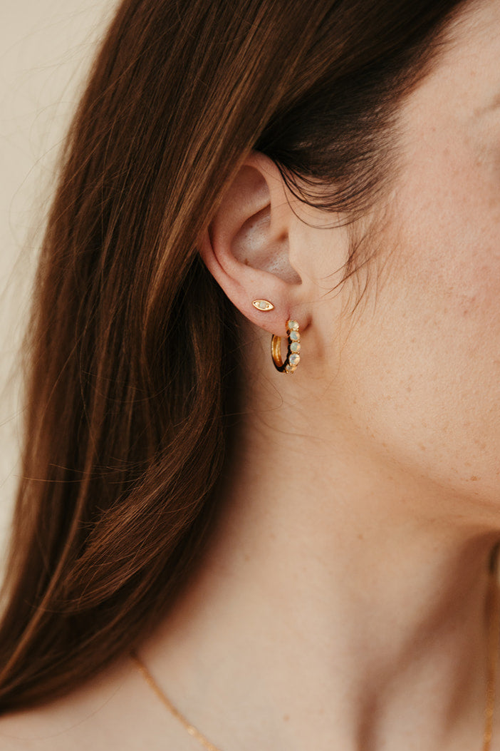 gold vermeil and opal evil eye birthstone stud earrings