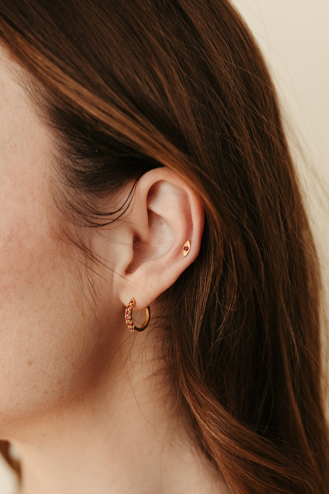 gold vermeil and ruby evil eye birthstone stud earrings