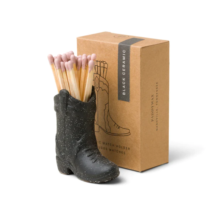 Paddywax Cowboy Boot Match Holder Black