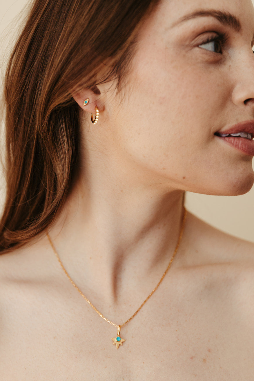 gold vermeil and turquoise evil eye birthstone stud earrings
