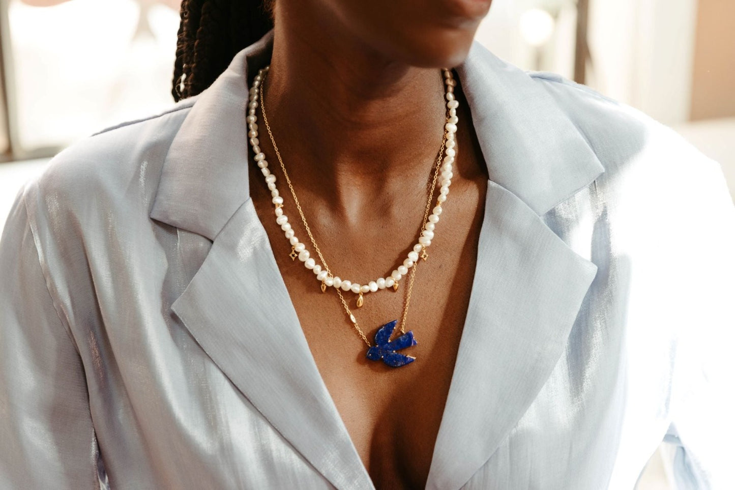 Sierra Winter lapis and gold vermeil free spirit bird pendant necklace