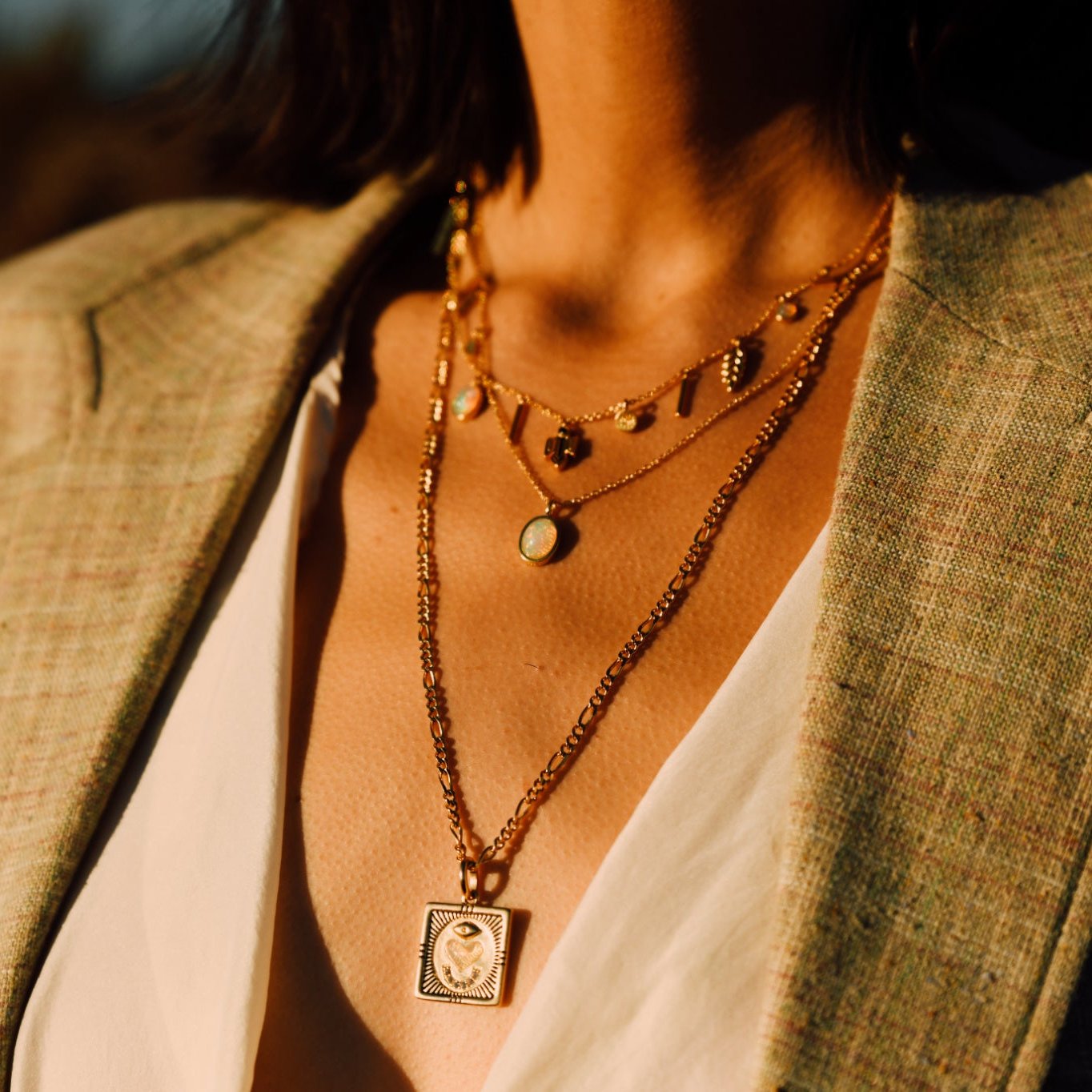 french love token lovers necklace opal gold