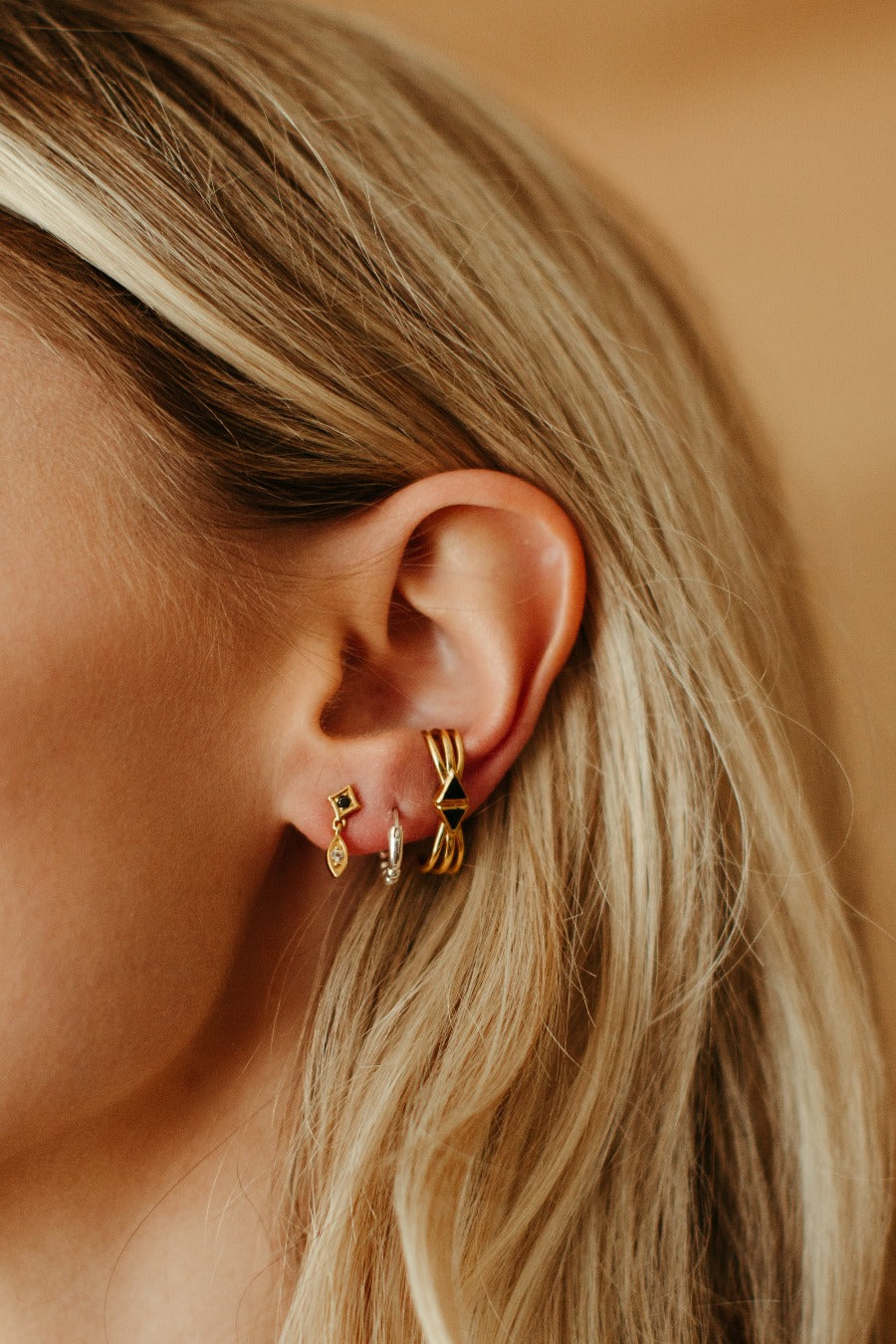 Sierra Winter Beatnik gold vermeil black onyx wrap earring