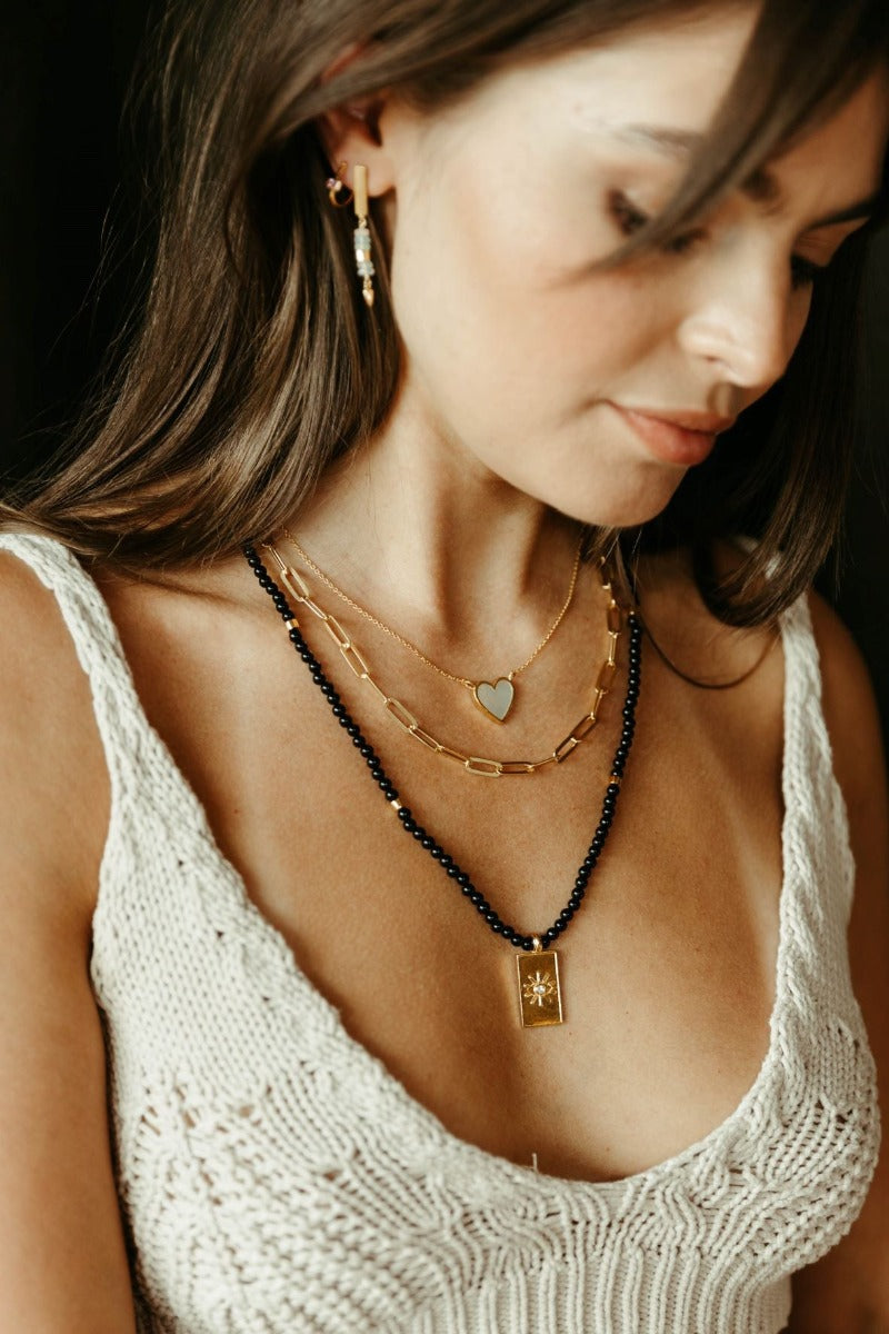 black agate and gold vermeil long beaded Cheyenne Necklace
