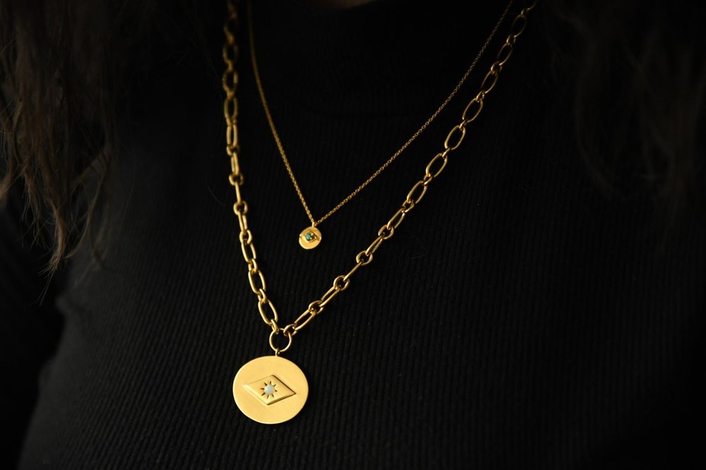 thick gold chain pendant necklace with opal sierra winter opal eve