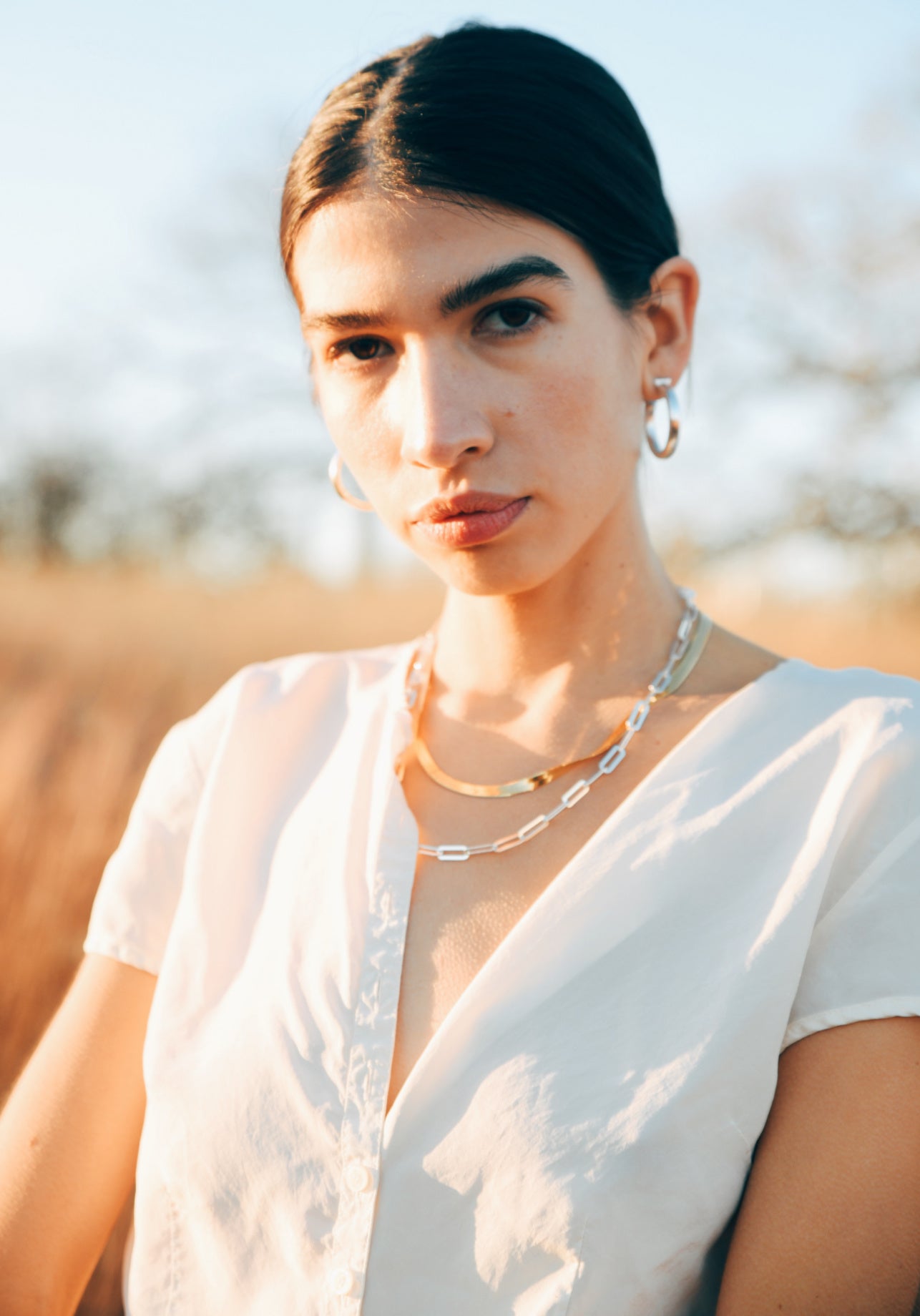 silver chain link hank necklace