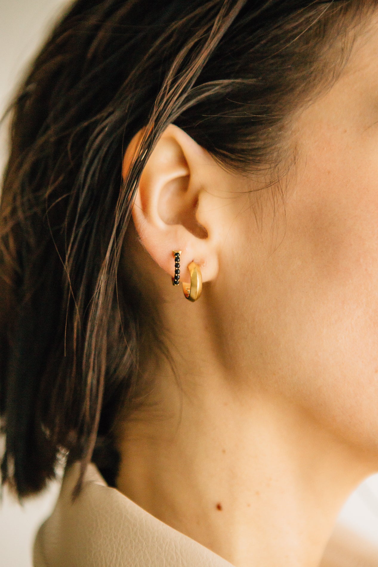 gold thick angled hoop earrings