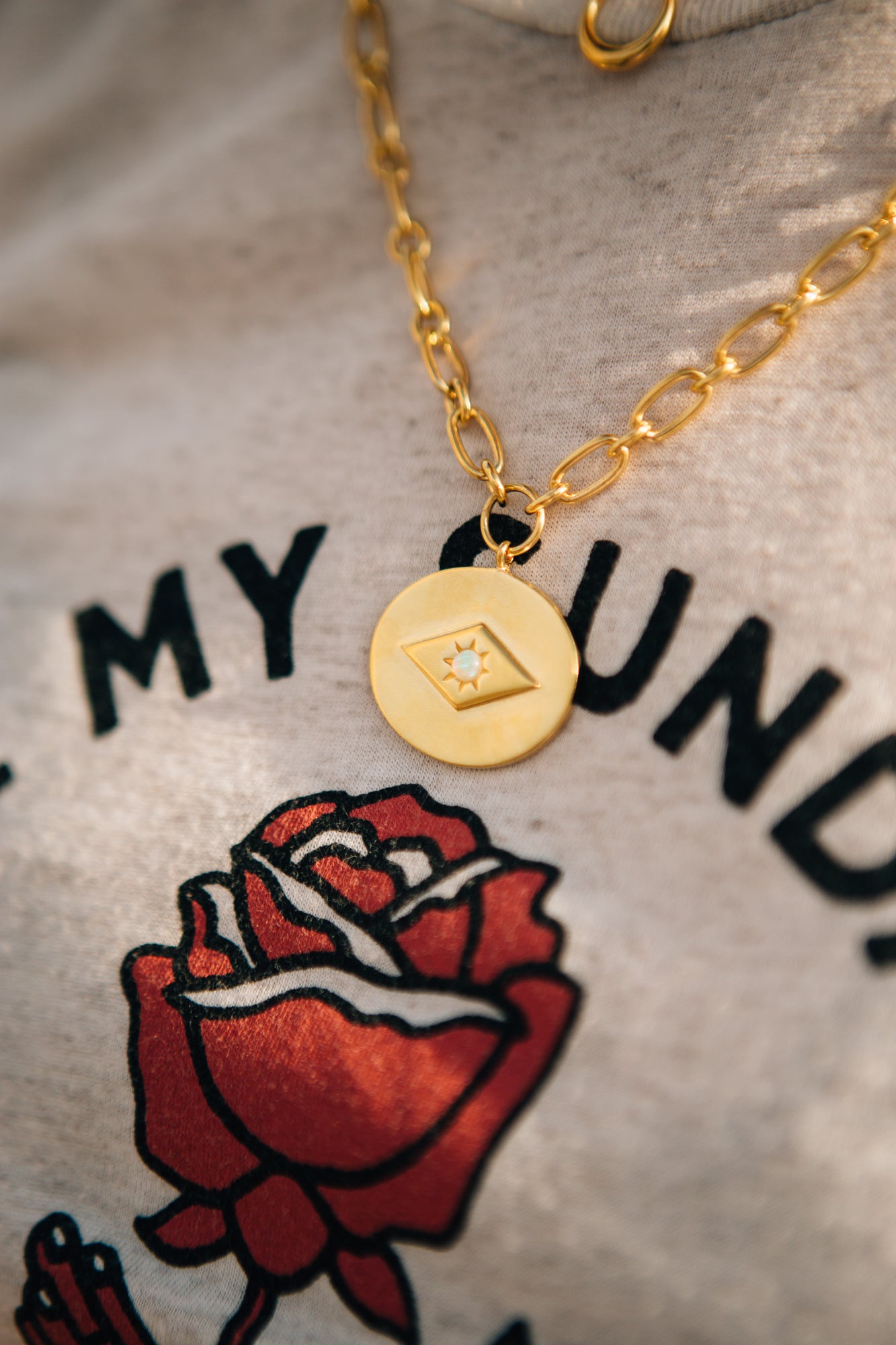 thick gold chain pendant necklace with opal sierra winter opal eve