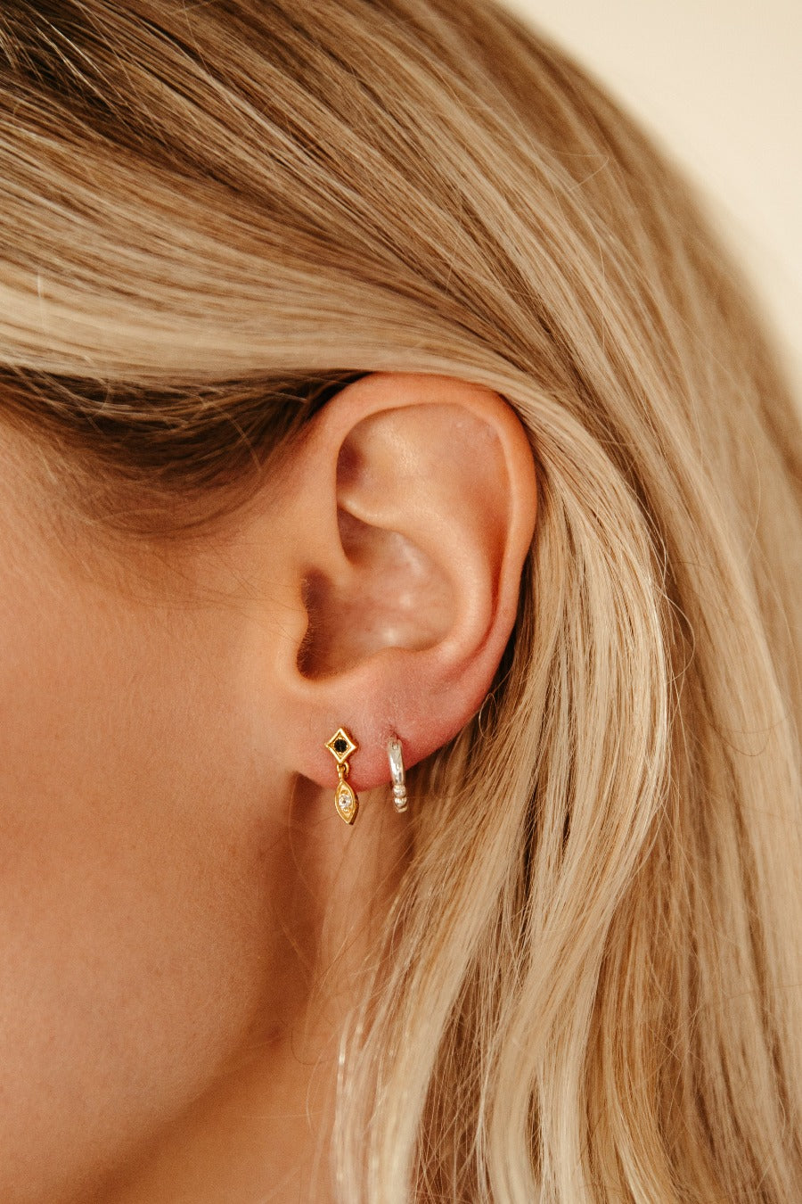 Sierra Winter Marquis gold vermeil white topaz dainty drop earrings