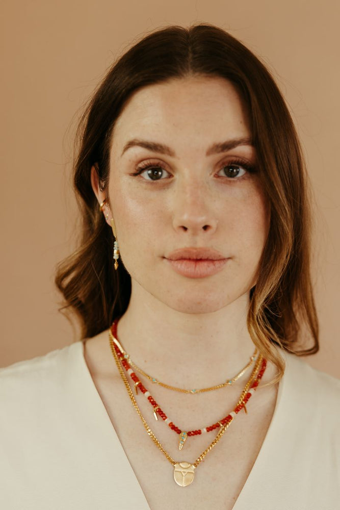 
                      
                        carnelian and gold beaded sundown necklace sierra winter
                      
                    