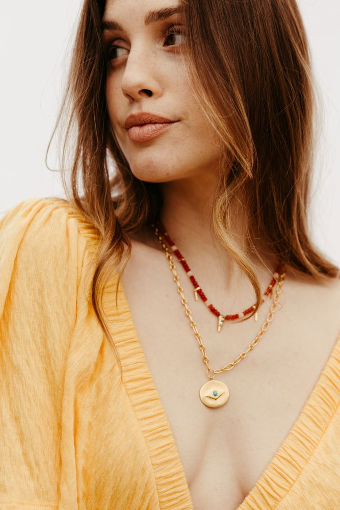 
                      
                        carnelian and gold beaded sundown necklace sierra winter
                      
                    