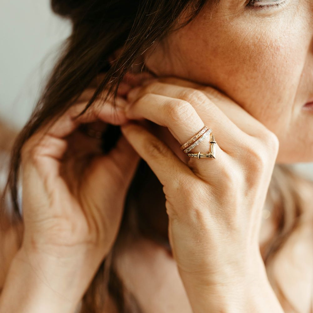 dainty 14k rose gold etched dust devil ring sierra winter