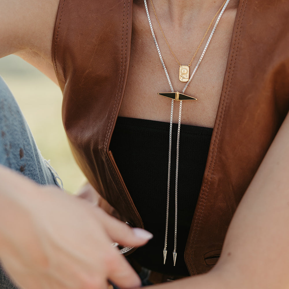 
                      
                        mixed metal bolo tie inspired chain outlaw necklace
                      
                    