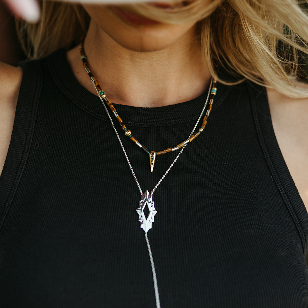 
                      
                        mixed metal tiger's eye turquoise beaded out west necklace
                      
                    