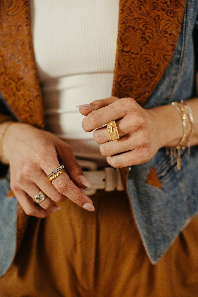 gold vermeil and white topaz horse statement ring Mustang Ring