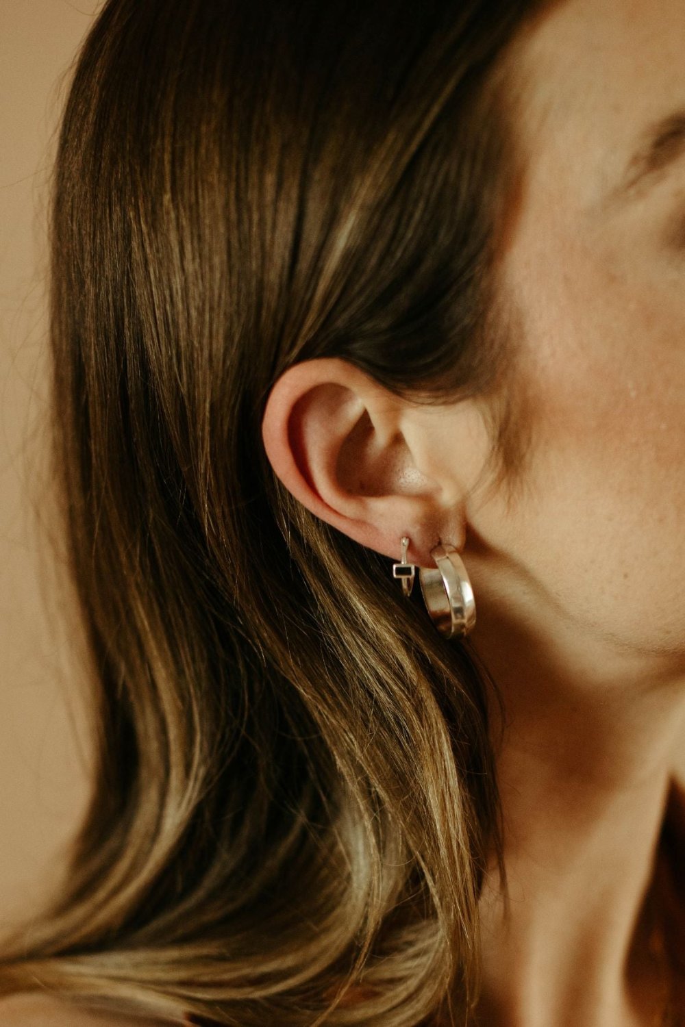 sterling silver and black spinel huggie Happy Hour Hoop Earrings