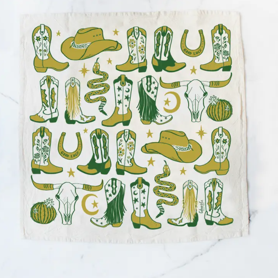 Cowgirl Boots Tea Towel in Cactus Green