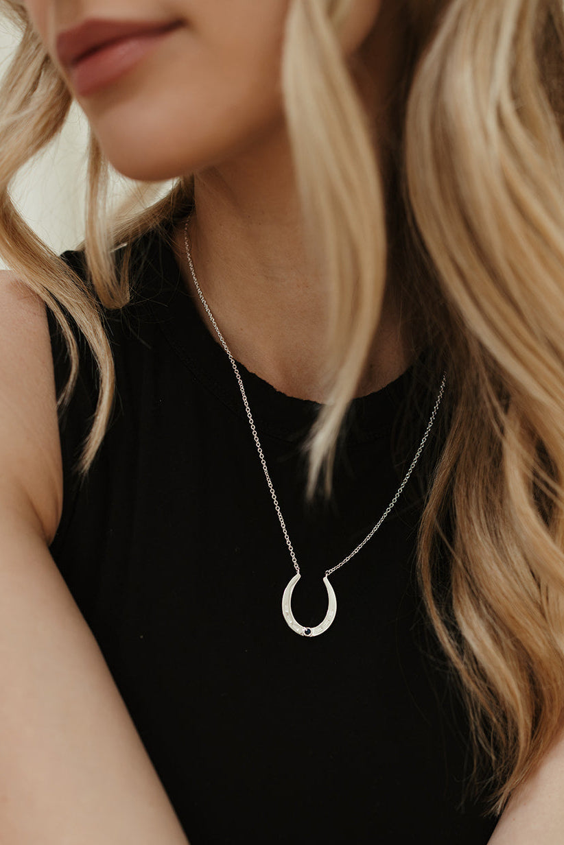 silver blue sapphire horseshoe necklace sierra winter