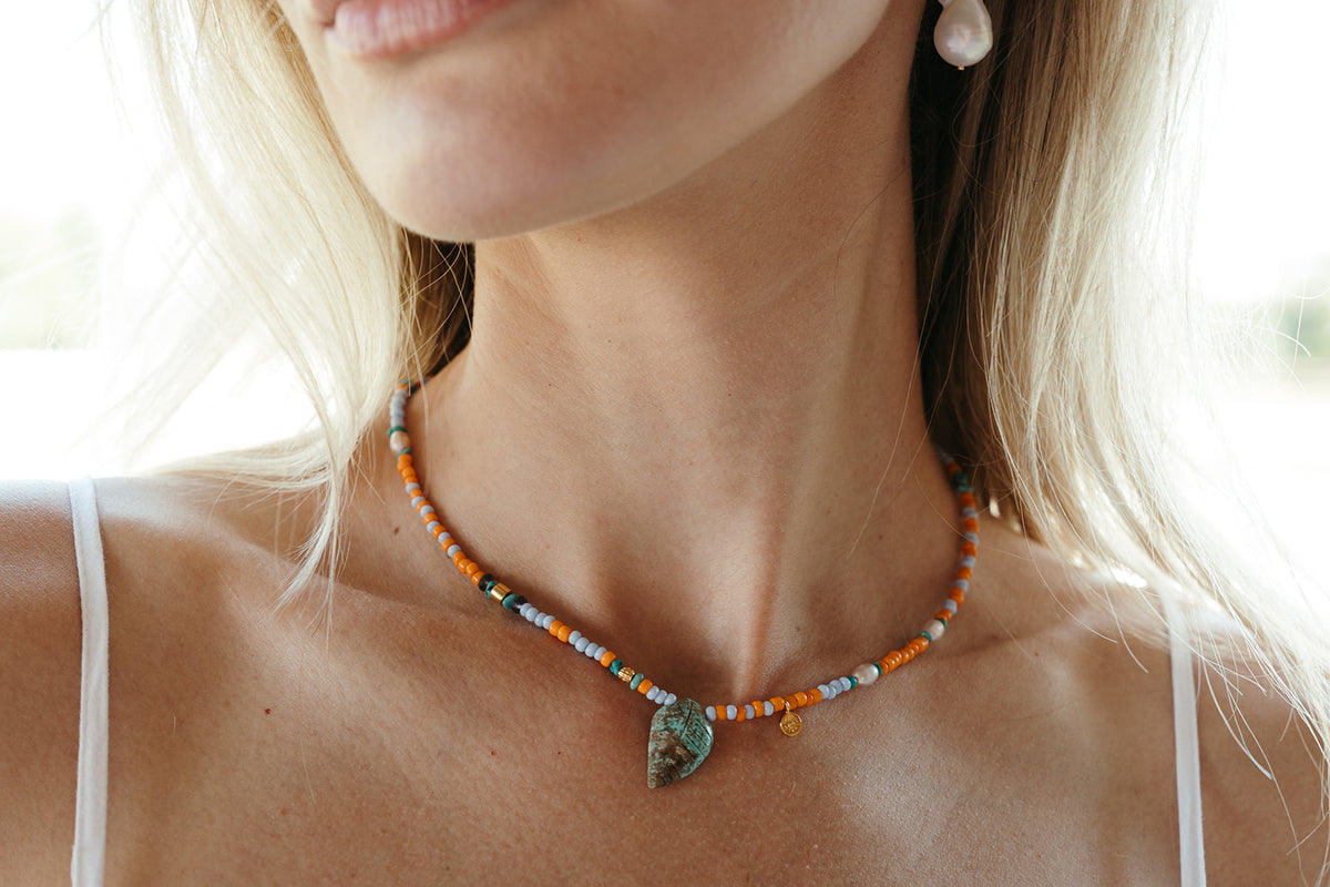 handmade beaded turquoise feather sierra winter necklace