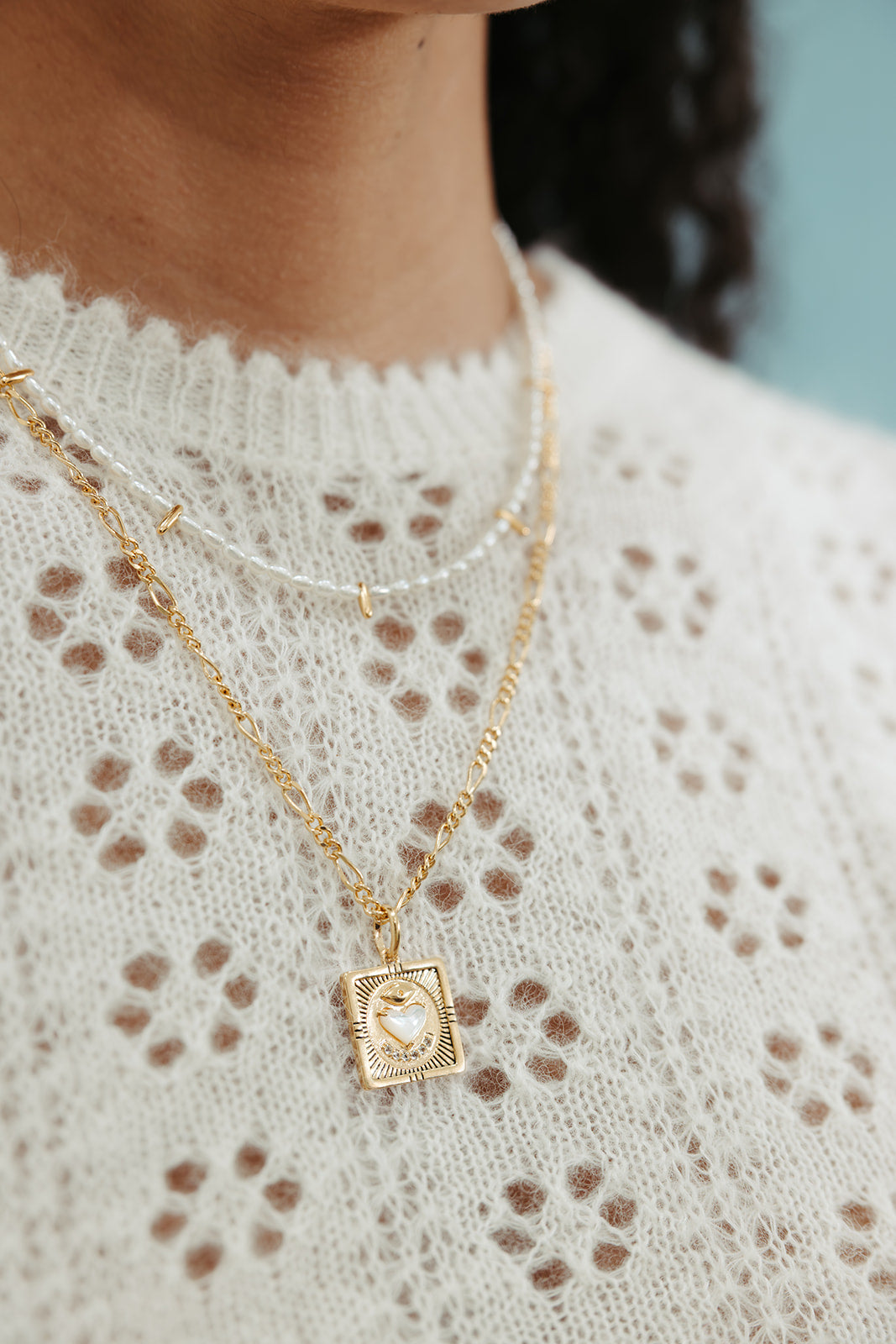 love token necklace inscribed french inspired gold pearl 