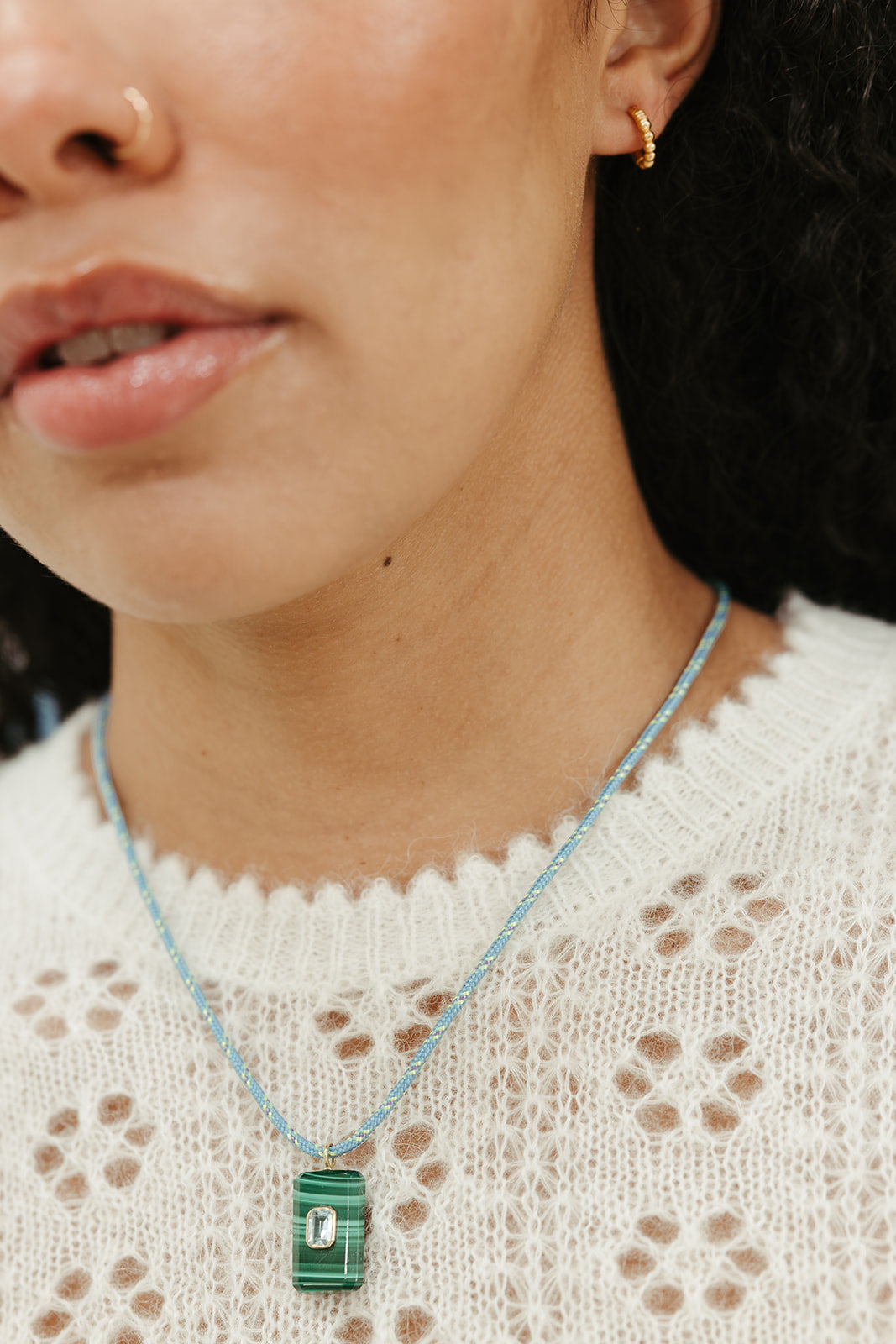 Gemdrop Cord Necklace - Light Blue
