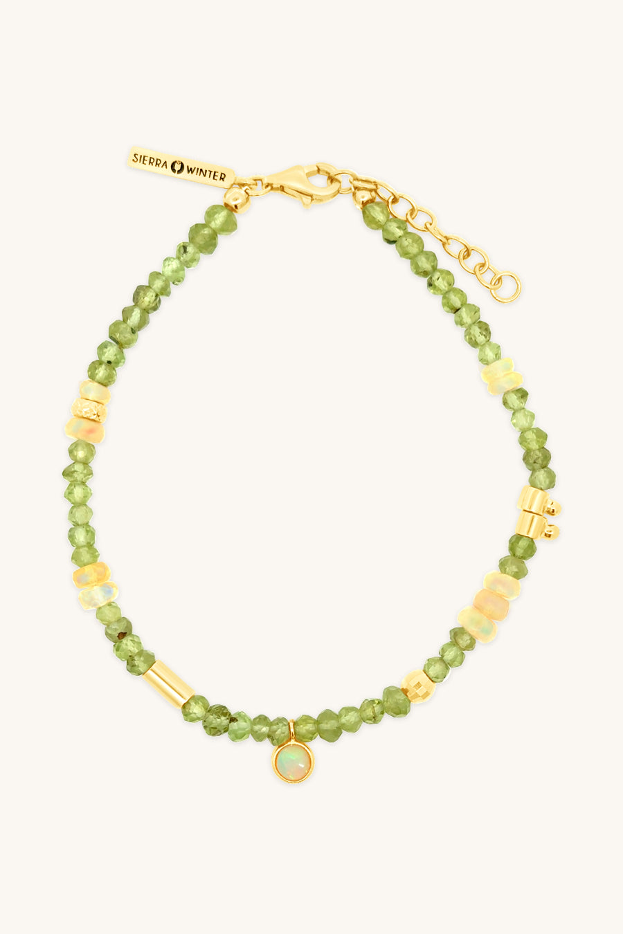 handmade beaded peridot, opal and gold vermeil bracelet