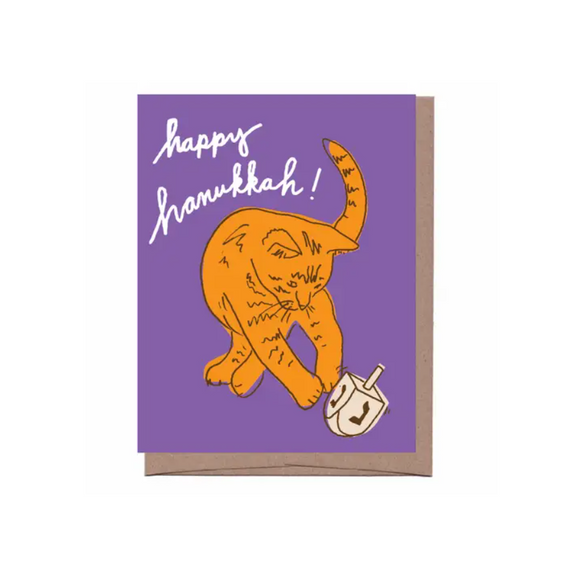 Dreidel Cat Hanukkah Card