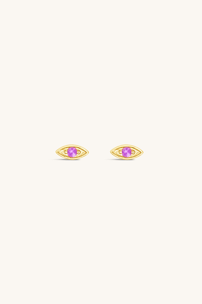 gold vermeil and amethyst evil eye birthstone stud earrings