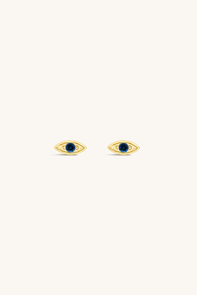 gold vermeil and blue sapphire evil eye birthstone stud earrings