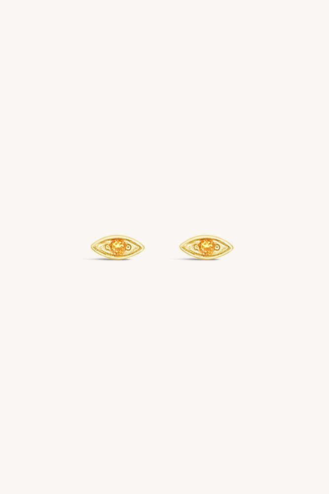 gold vermeil and citrine evil eye birthstone stud earrings