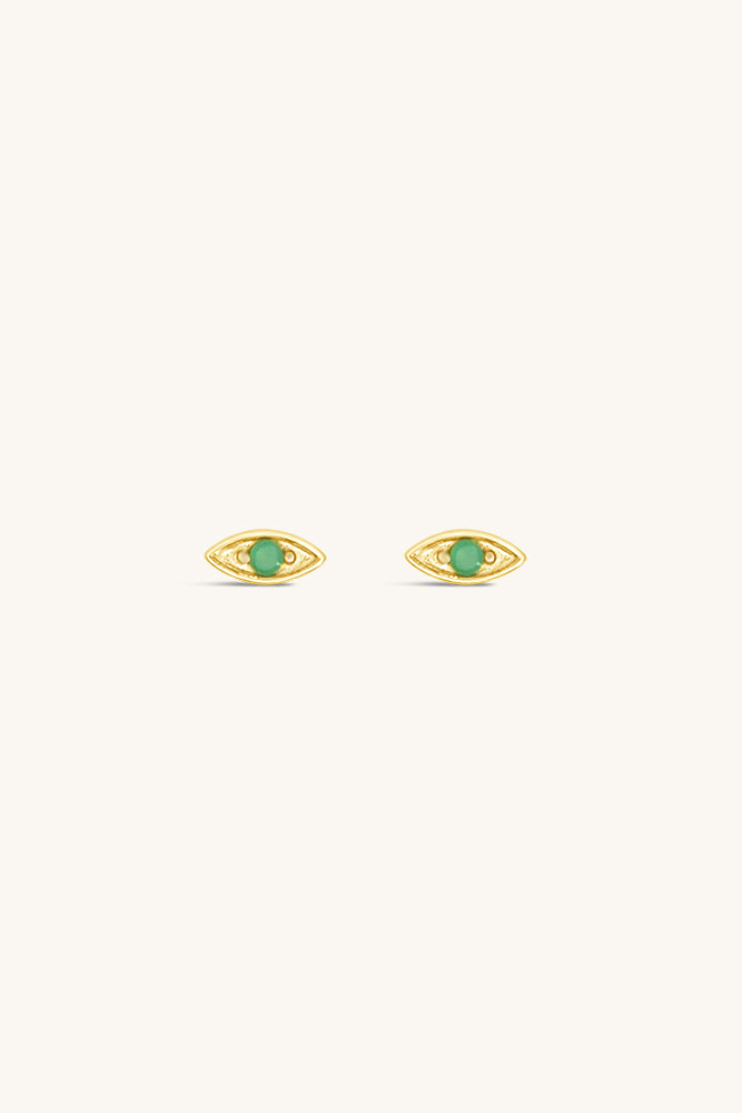 gold vermeil and emerald evil eye birthstone stud earrings