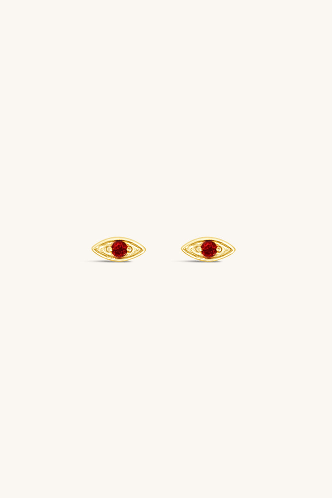 gold vermeil and garnet evil eye birthstone stud earrings