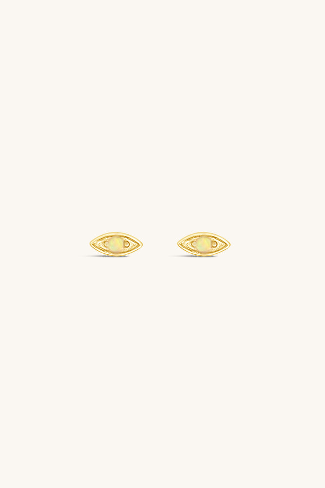 gold vermeil and opal evil eye birthstone stud earrings