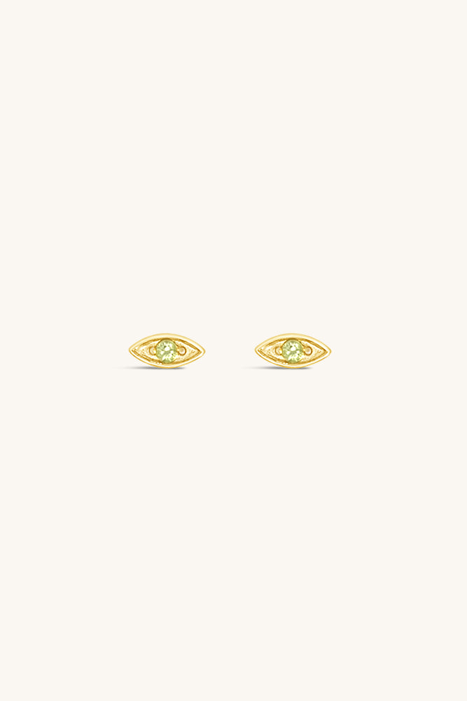 gold vermeil and peridot evil eye birthstone stud earrings