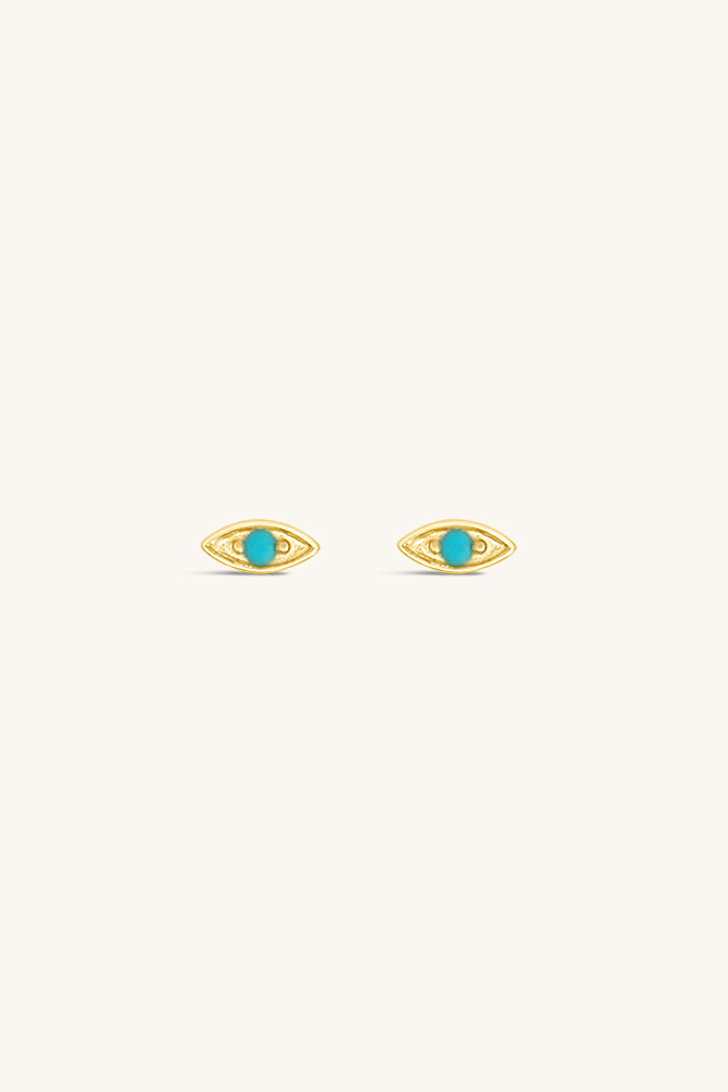 gold vermeil and turquoise evil eye birthstone stud earrings