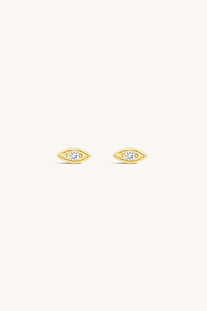 gold vermeil and white topaz evil eye birthstone stud earrings