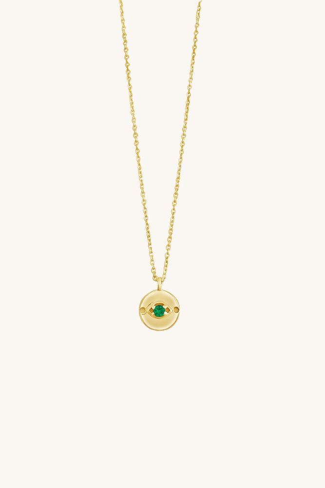 gold and emerald dainty evil eye necklace